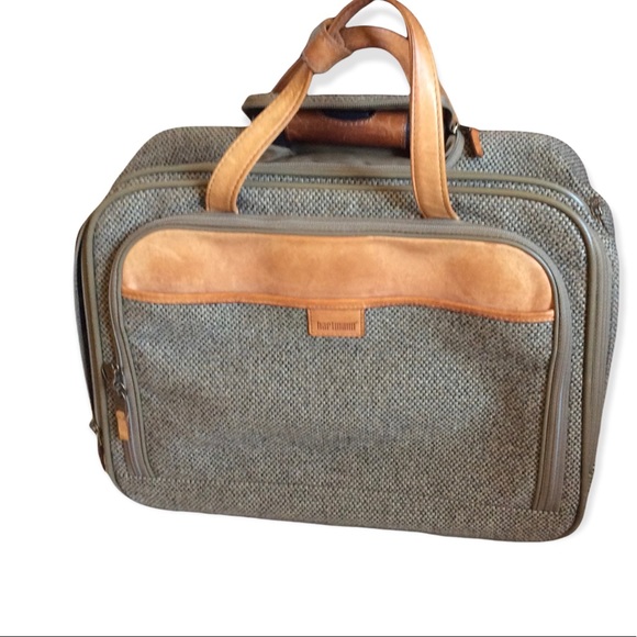 Vintage Hartmann Mobile Office tweed/leather Wheeled Carry On Bag - Picture 1 of 12